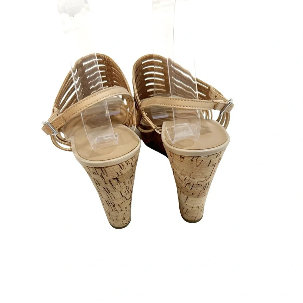 Franco Sarto Beige Sombre Leather Wedge Heel, Size 10M